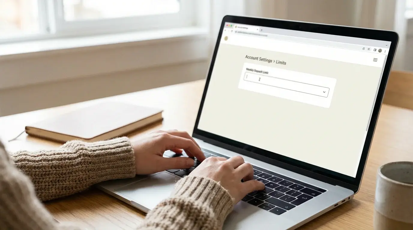 Person setting deposit limits on a betting account on a laptop screen