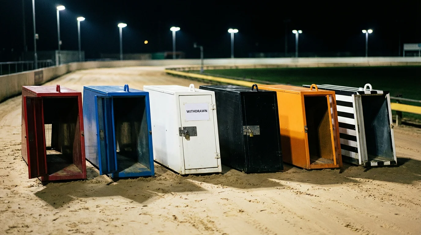 Empty greyhound trap at a sand track before a race